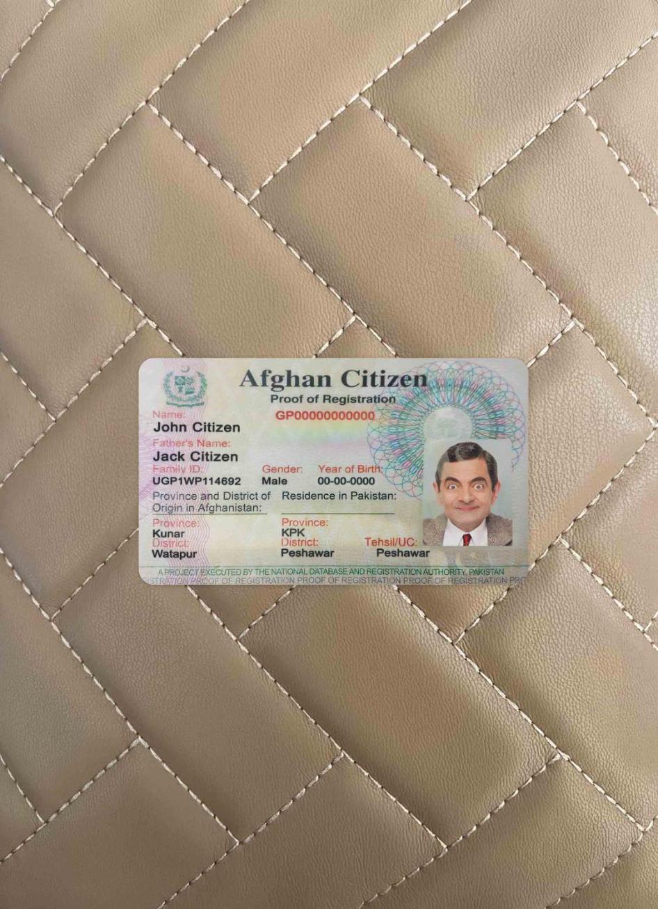 Printable Afghanistan Citizen proof registration card photolook template